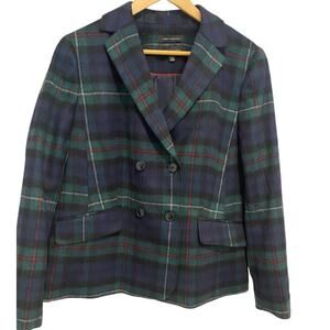 Talbot's Green & Black Plaid Double Breasted Wool Blazer size 14
